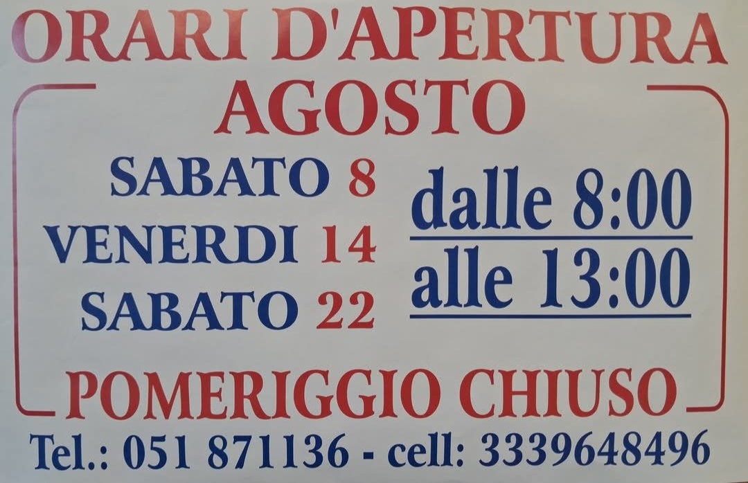Orari di apertura Agosto